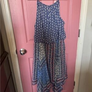 Maurices Navy Floral Smocked Halter Maxi